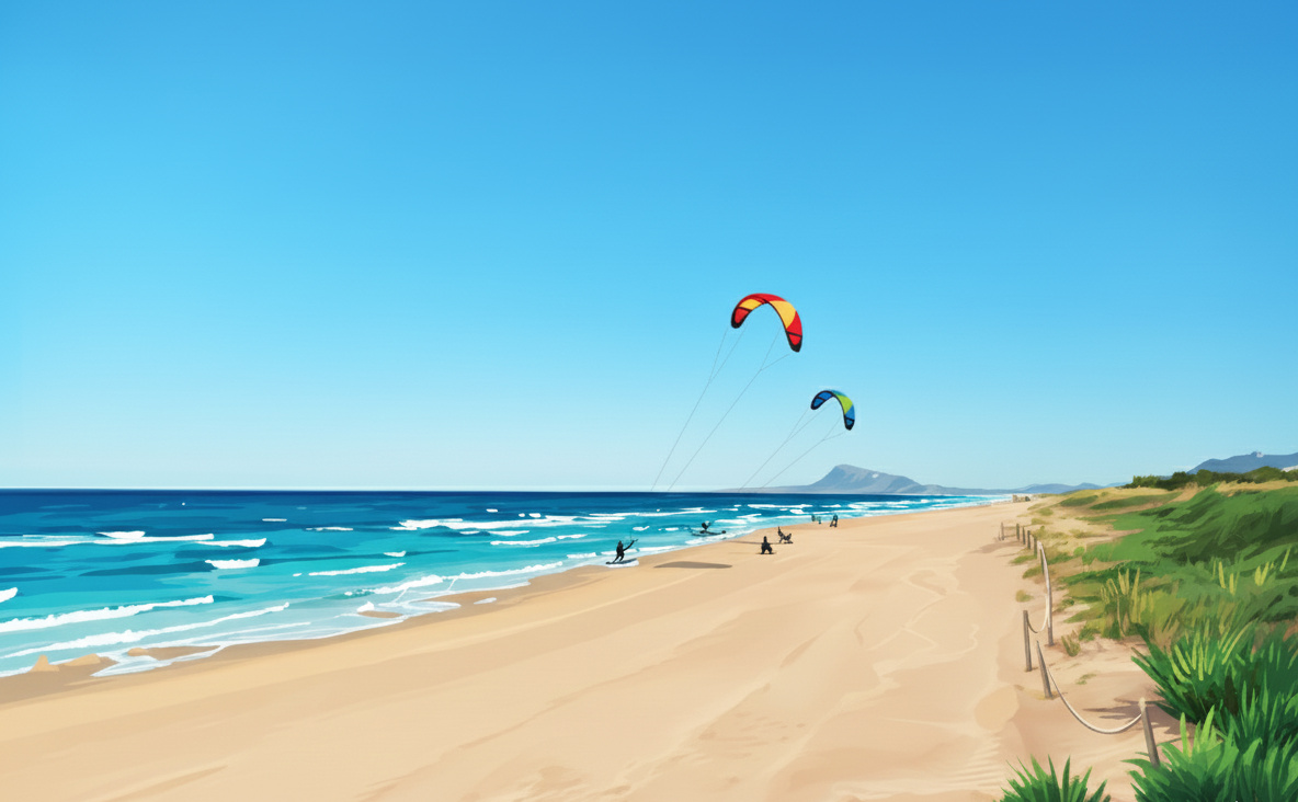 Playa Aigua Blanca en Oliva, ideal para kitesurf, windsurf y wingfoil