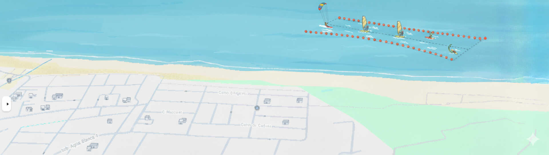 Mapa de la Zona de Kite en Playa Aigua Blanca, Oliva